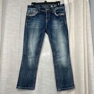 Miss Me Cropped Jeans‎ Low Rise Dark Wash Crystal Embellished Women's Size 27